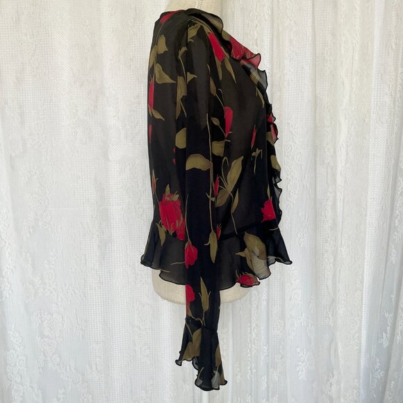 Vintage Gloria Vanderbilt Women's 90's Blouse Large Sheer Black Whimsigoth Top - Picture 2 of 5